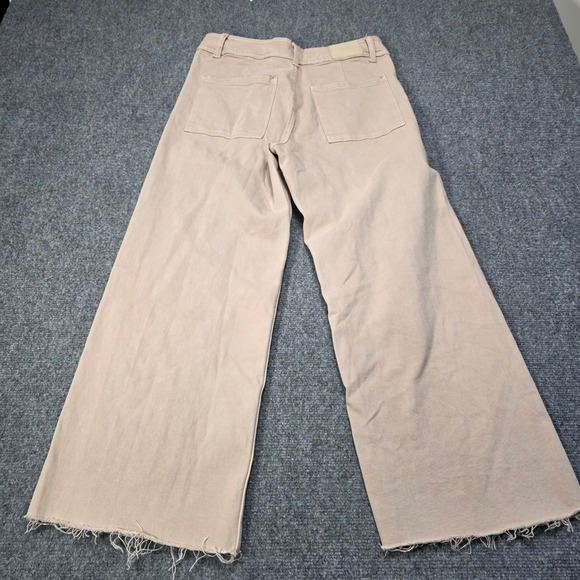 Springfield Wide Leg Crop Pants Tan Beige Frayed Hem Raw Edge Women Size 38 US 4 - Picture 6 of 8